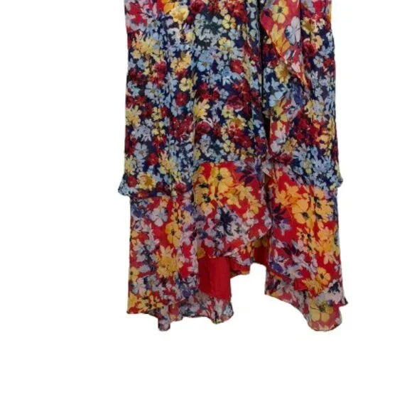 Lulus Radiant Ruby Red Floral Print Chiffon Maxi Dress Size L Worn Once - Picture 10 of 14